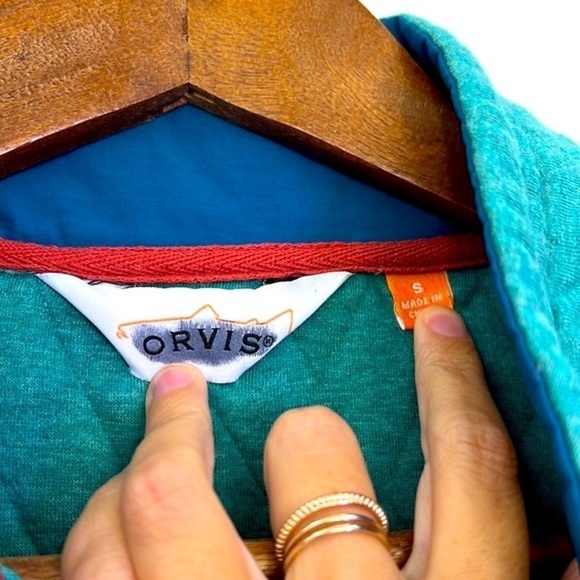 ORVIS - Teal & Blue Quilted Button Long Sleeve Pullover Size Small - Picture 8 of 11